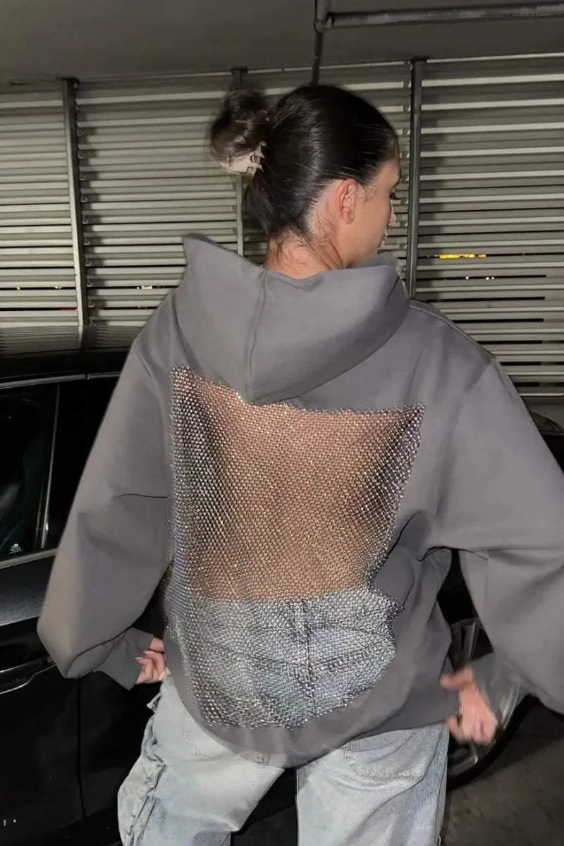 Backless Sheer Mesh Hoodie