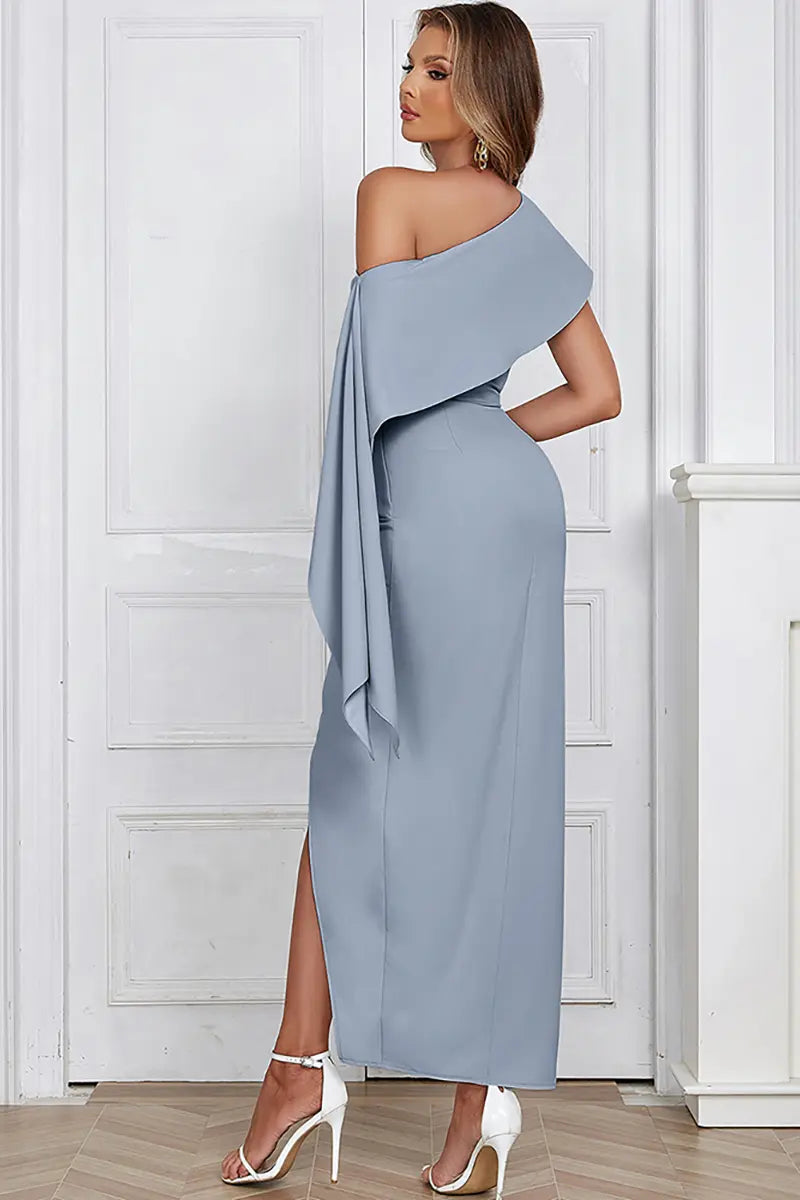 Chic Asymmetrical Shoulder Long Dress