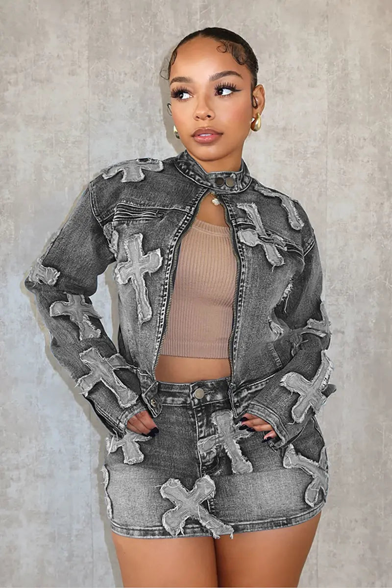 Designer Denim Skirt & Jacket Set