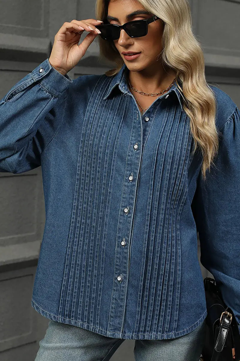 Loszittend gewassen denim overhemd met lange mouwen