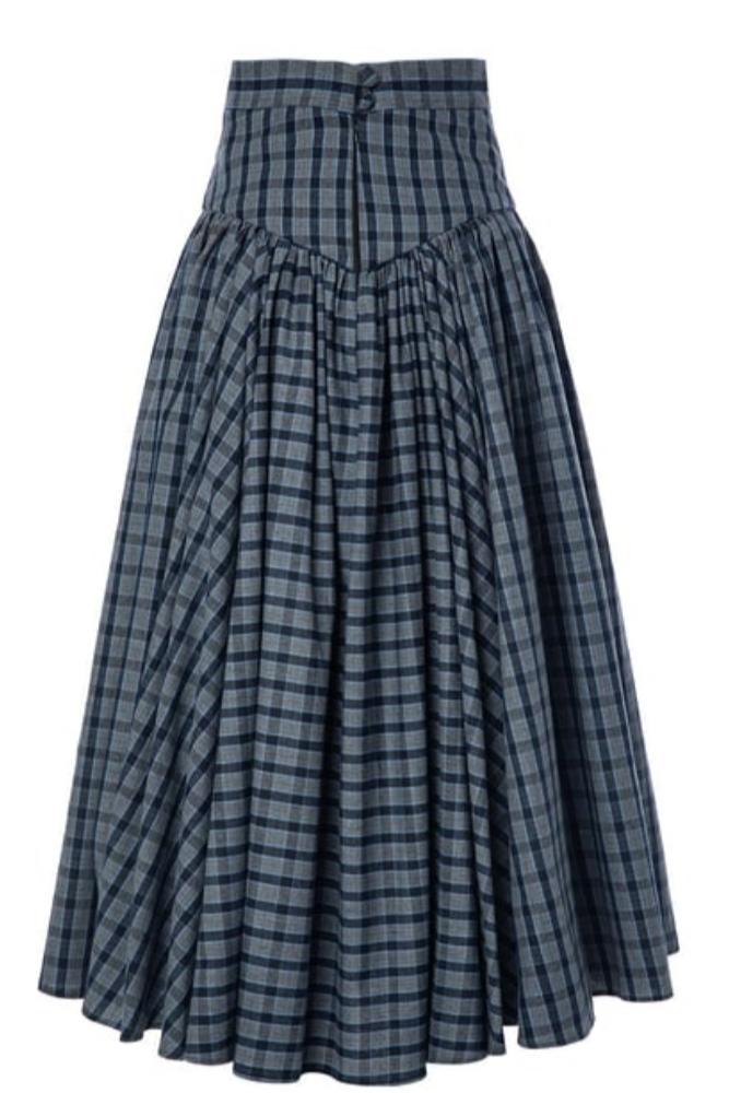 Navy Plaid High-Waist A-Line Skirt
