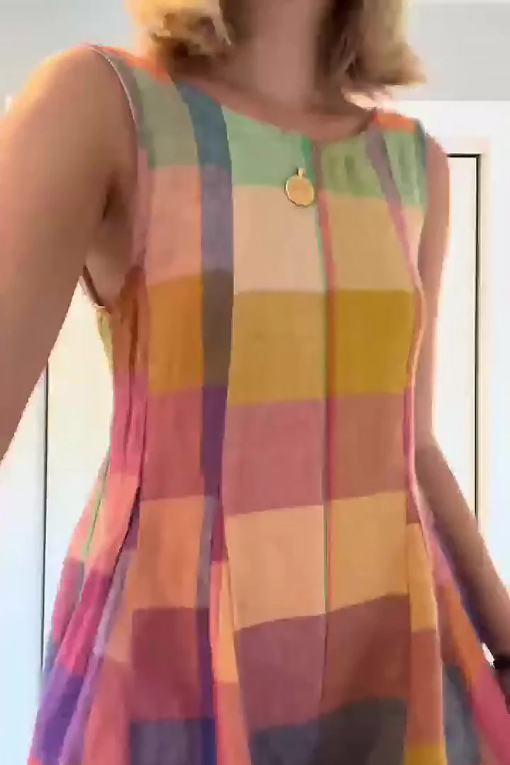 Vibrant Patchwork Grid Sleeveless Jumpsuit