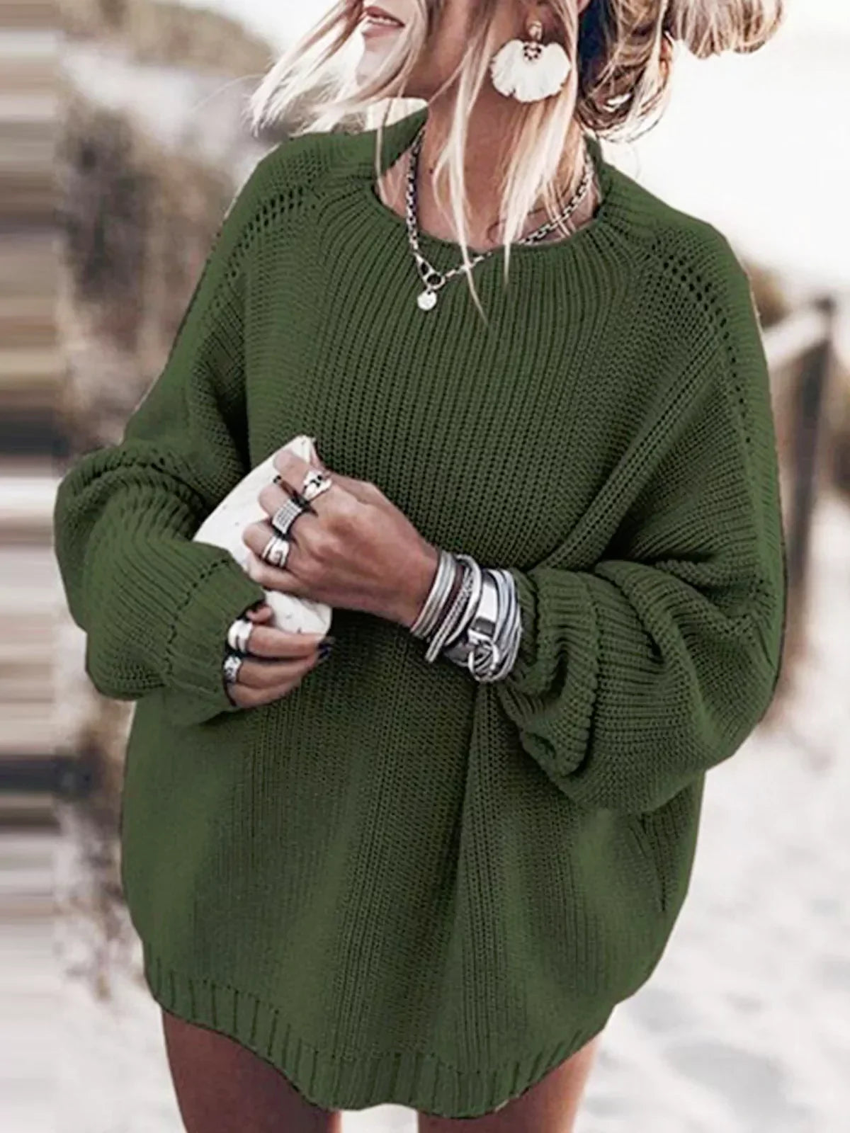 Oversized gebreide batwing trui & gerimpelde minirok set