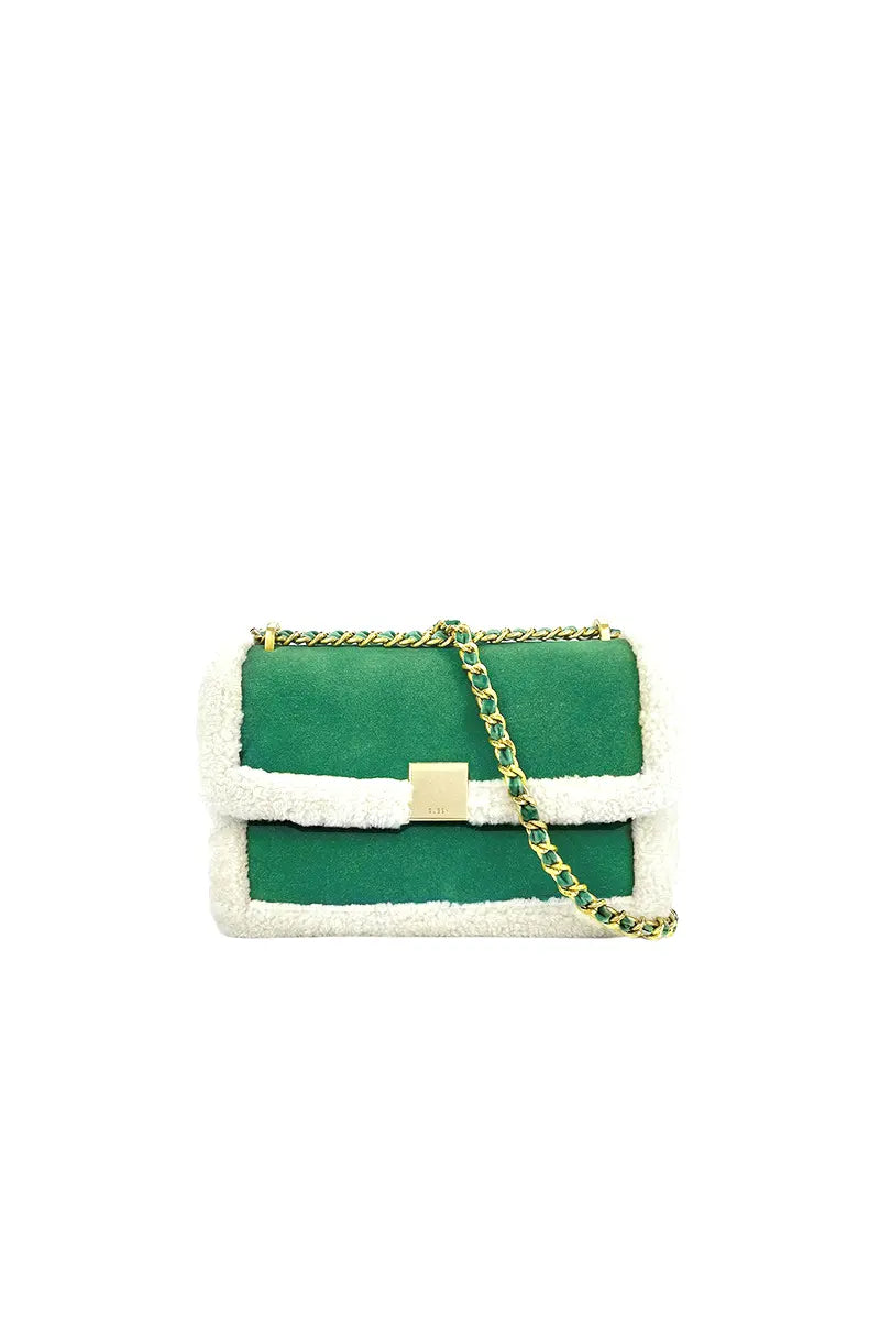 Vintage Shearling Leather Shoulder Crossbody Bag