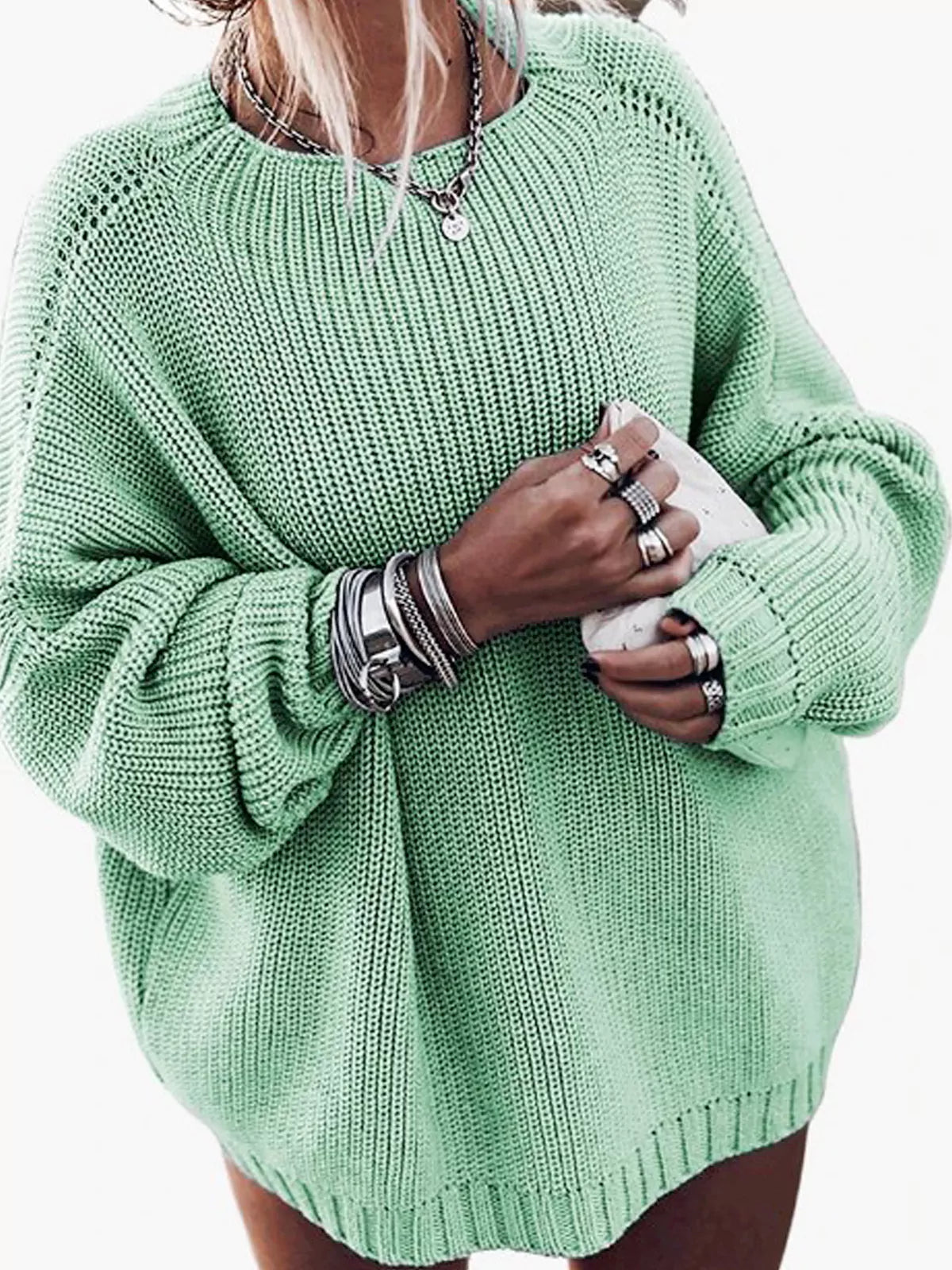 Oversized gebreide batwing trui & gerimpelde minirok set