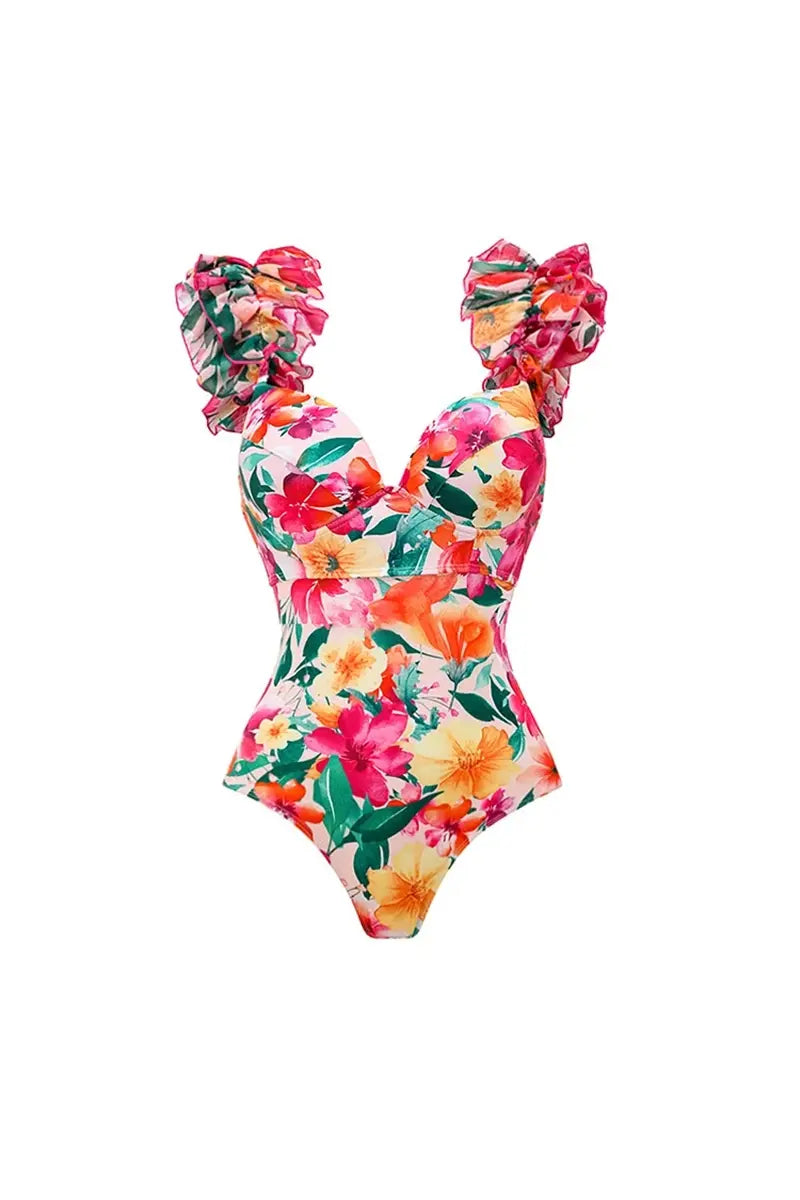 Bloemenprint rugloze badpak strandvakantie set