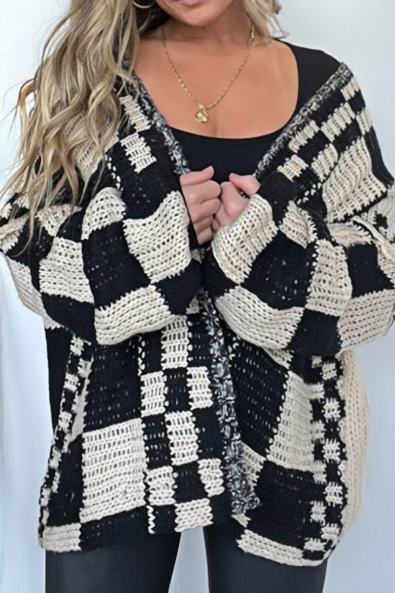 Plaid openvallende lange mouwen vest