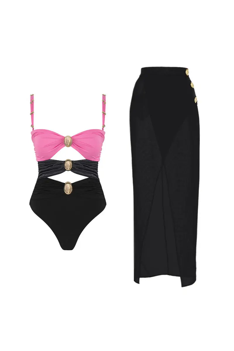 Morandi Colorblock High-Waist Swimsuit Set