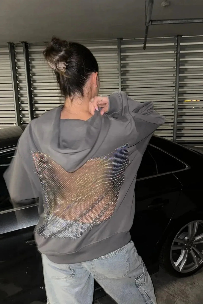 Backless Sheer Mesh Hoodie