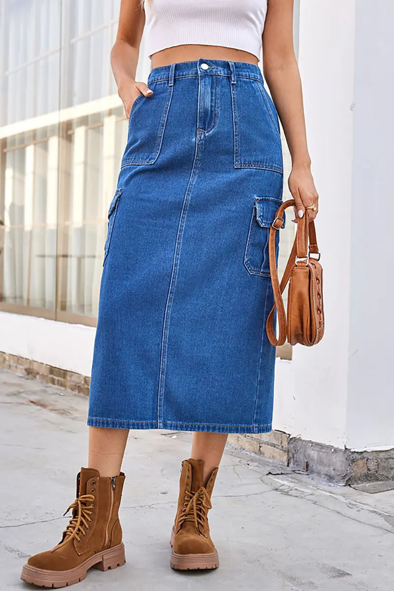 Gewassen denim utility rok