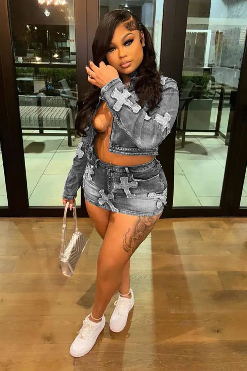 Designer Denim Skirt & Jacket Set
