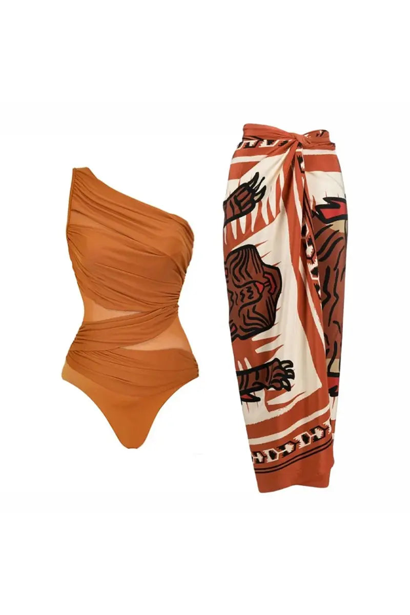 One-Shoulder Monokini Swimsuit Set