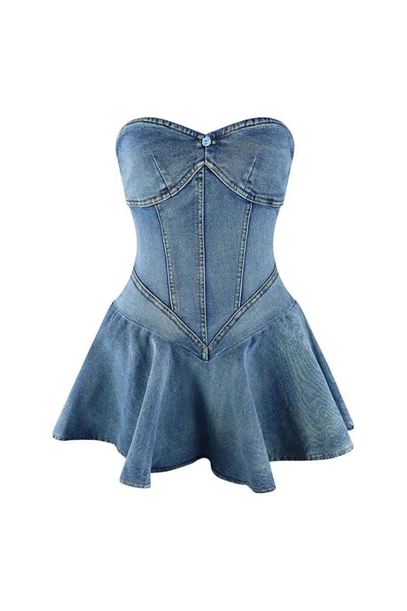 Bandeau spijkerjurk met ruches