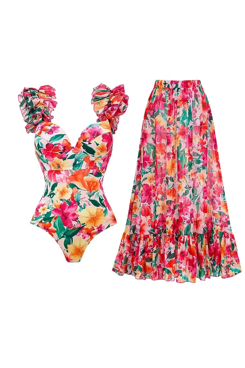 Bloemenprint rugloze badpak strandvakantie set