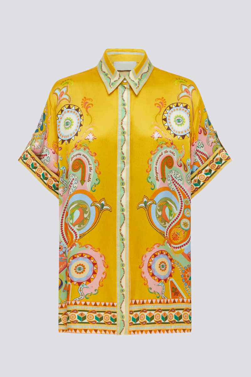 SOPHISTICATED SATIN UNIQUE CASHEW FLOWER PRINT BUTTON OVERSIZED TWO-PIECES SET
