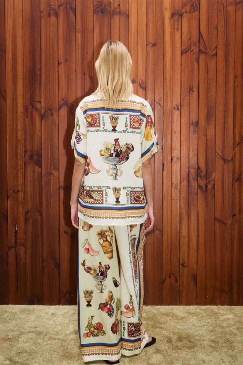 Linen Vacation Drawstring Long Pants Set