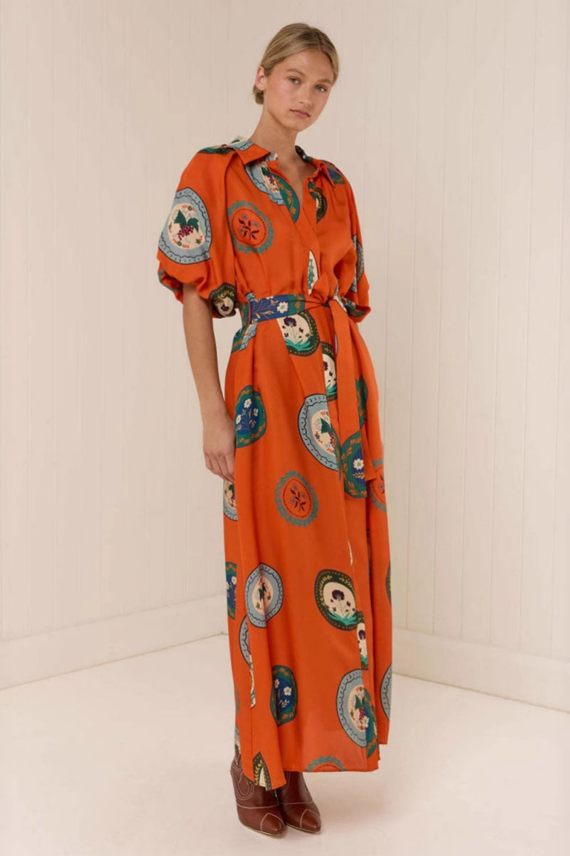 Shirt-Collar A-Line Maxi Dress