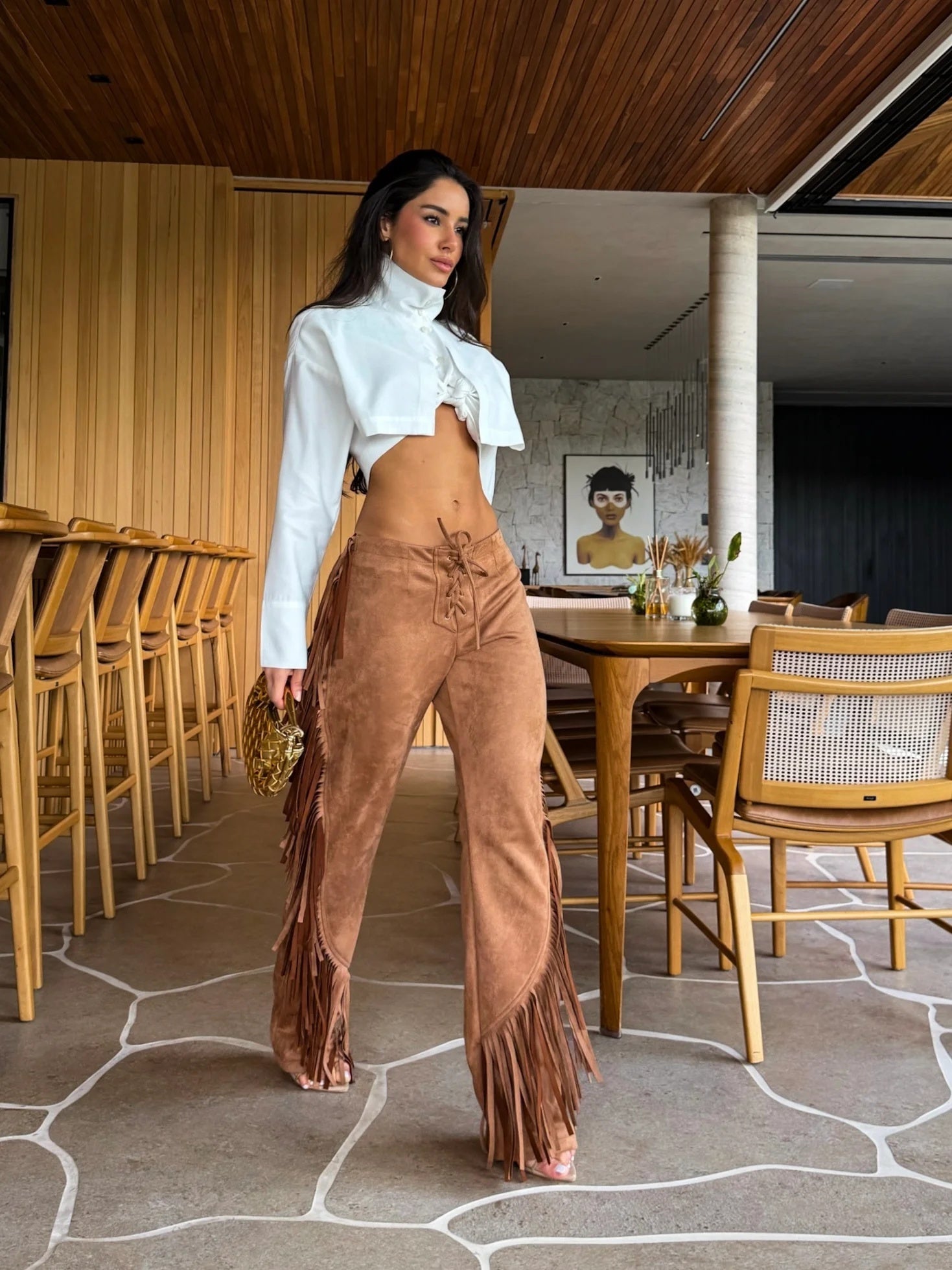 Pantaloni a gamba larga Western Fringe