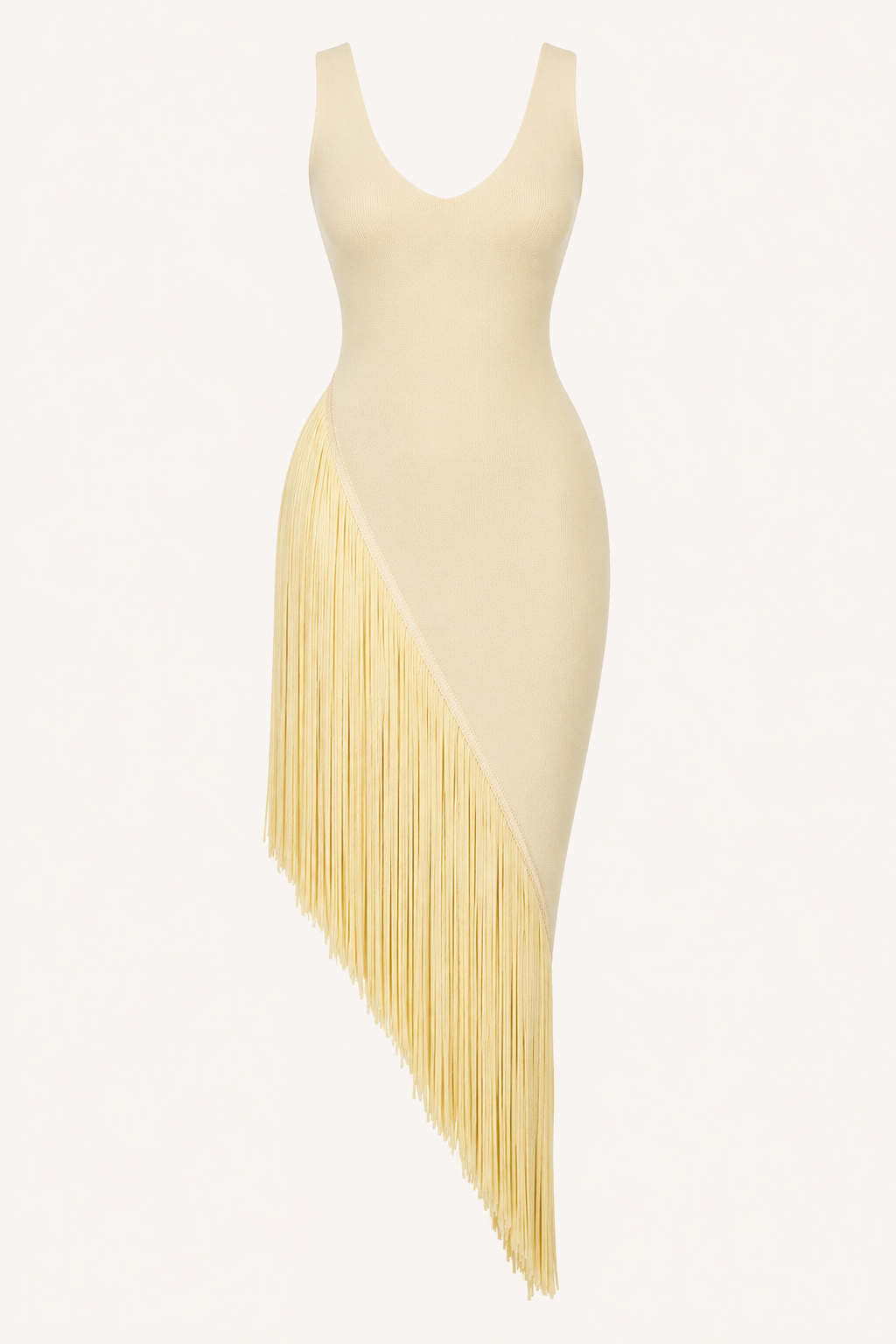 Vestito midi aderente con frange