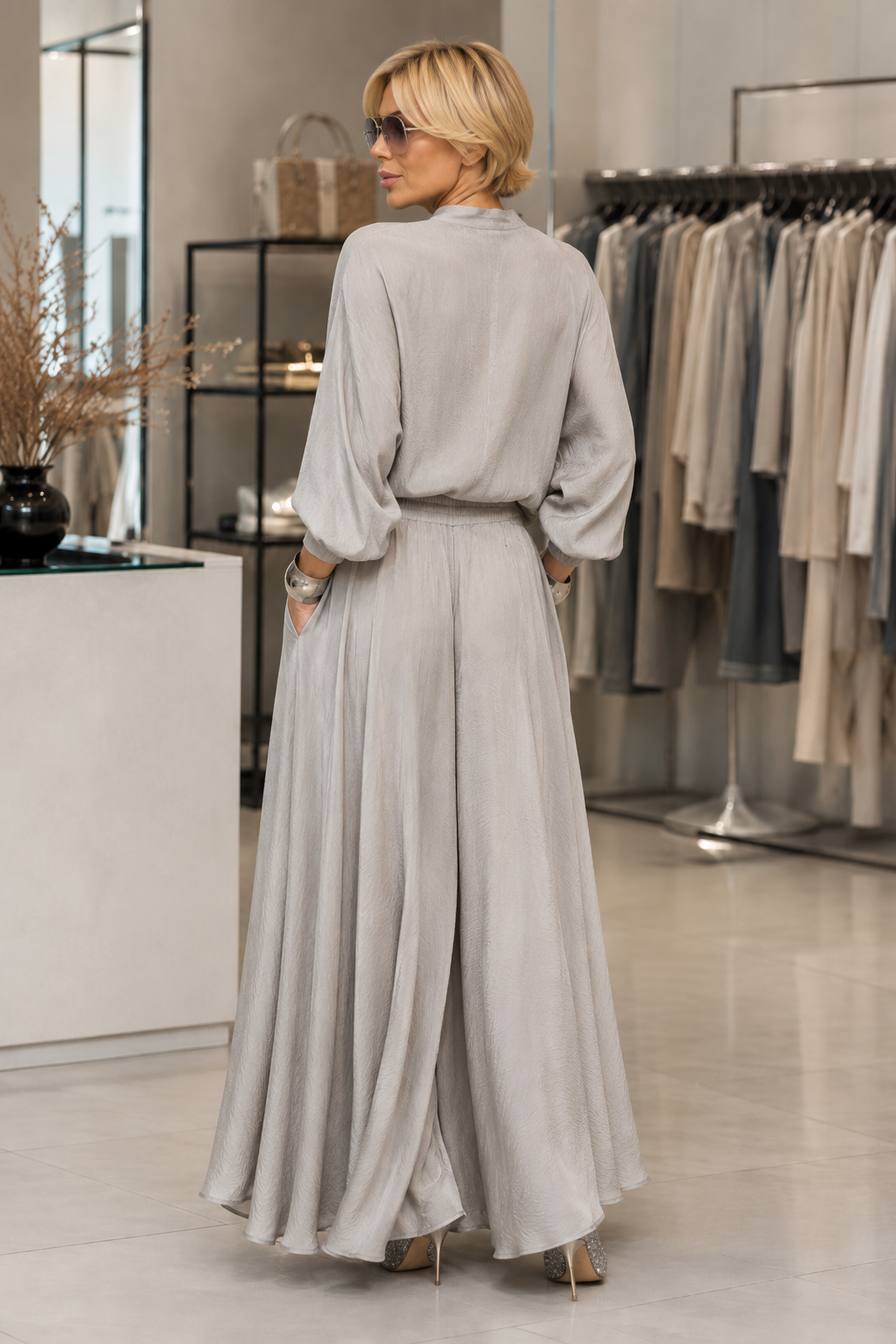 Textured Satin Maxi Set