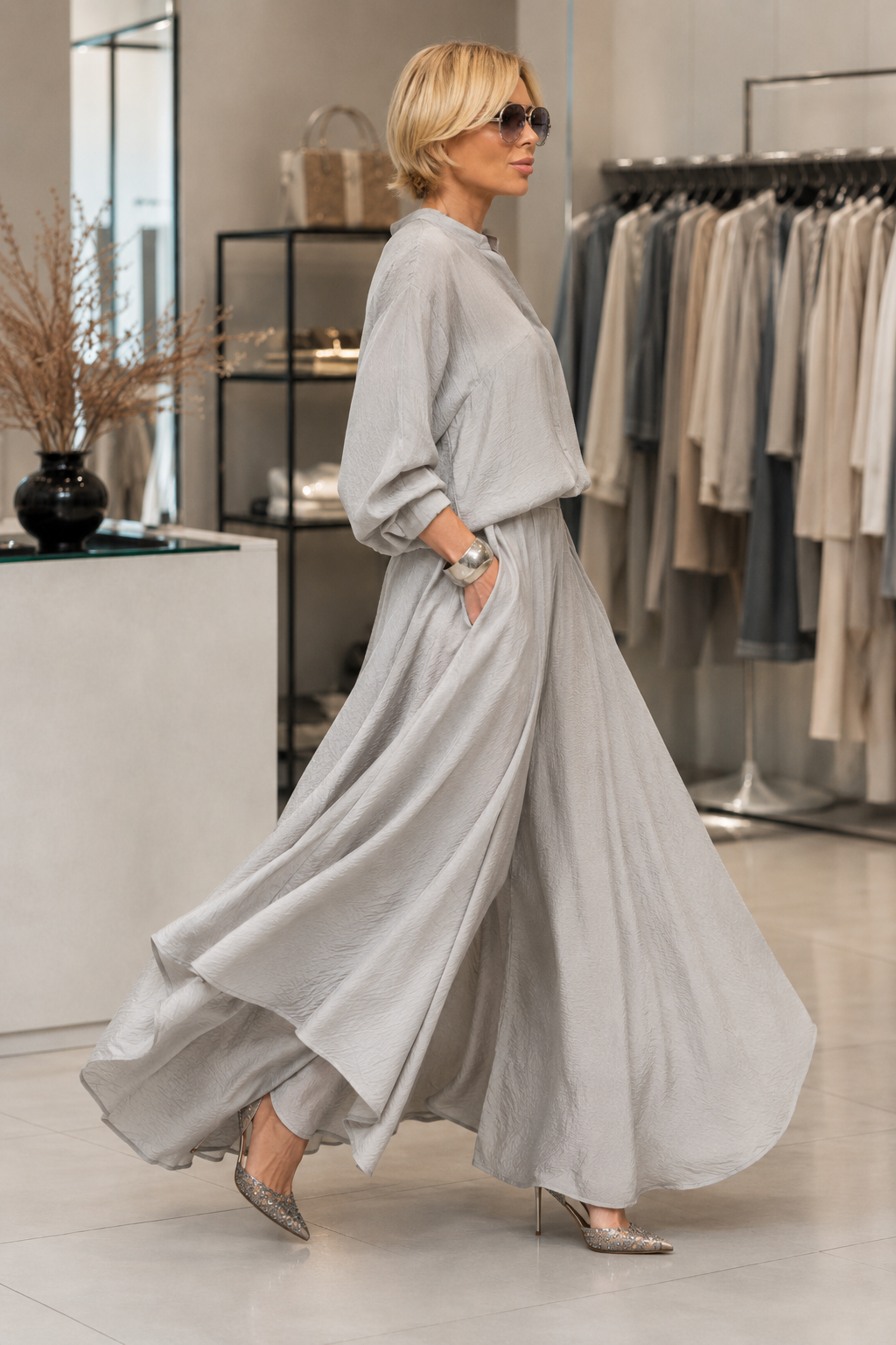 Textured Satin Maxi Set