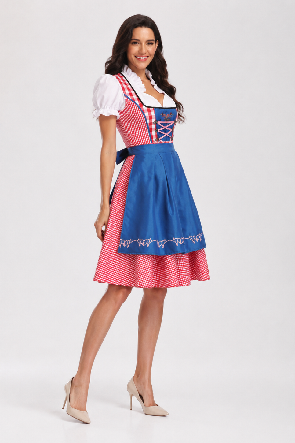 Plaid snørelukningsdirndl kjole