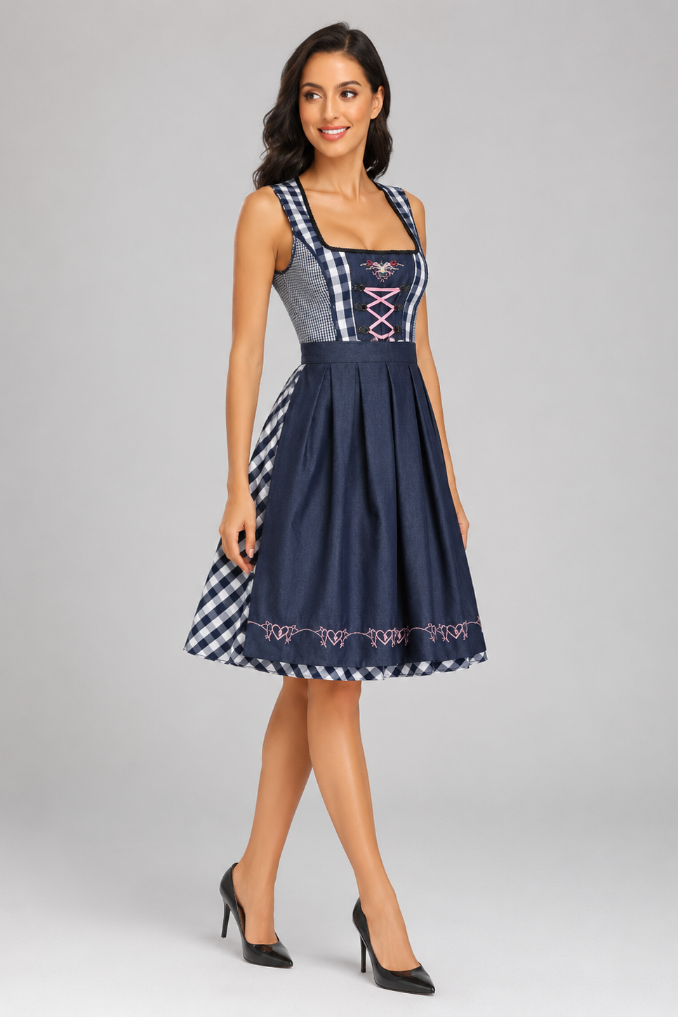 Plaid snørelukningsdirndl kjole