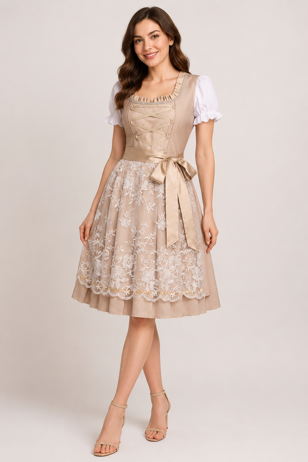 Floral Lace Dirndl Midi Dress