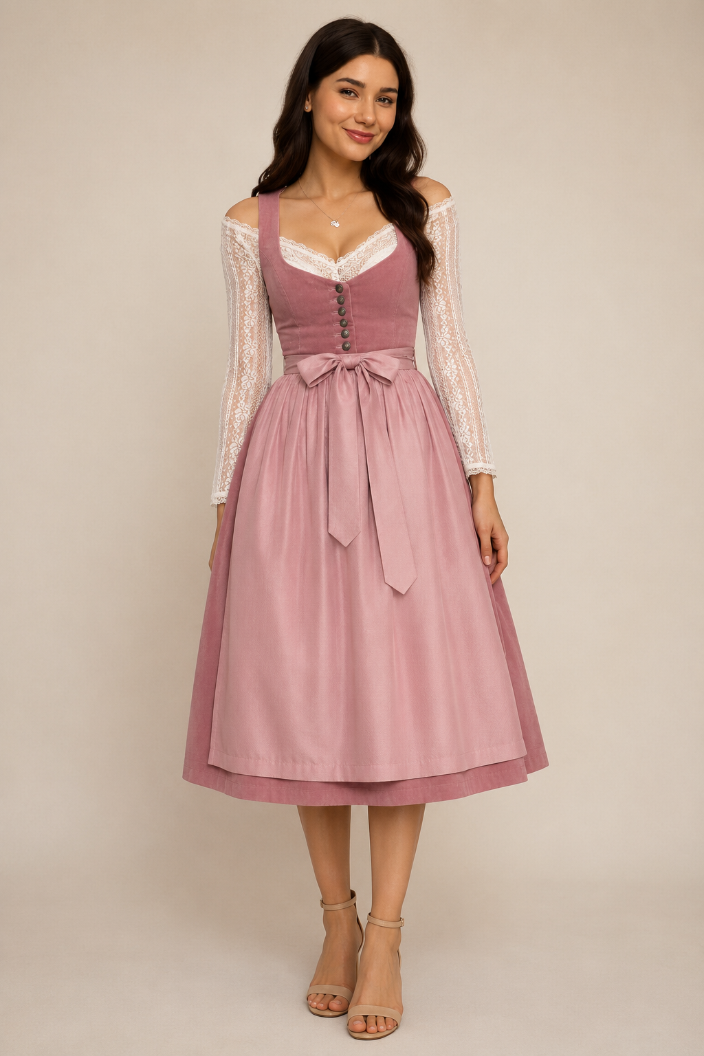 Midi šaty Dirndl s krajkovými knoflíky
