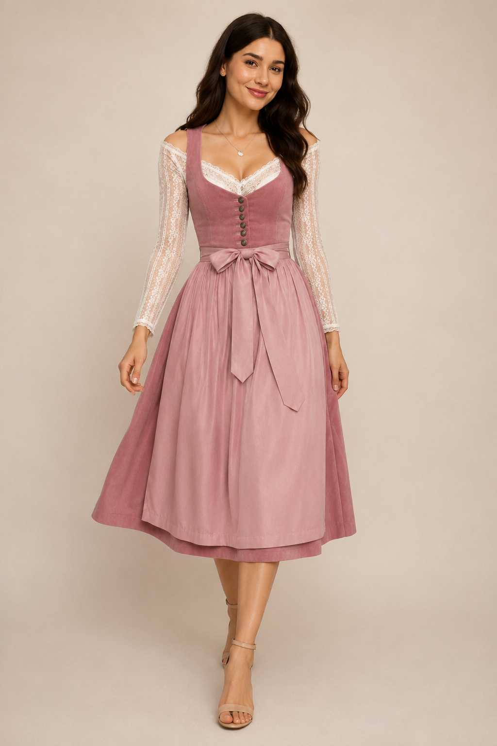 Midi šaty Dirndl s krajkovými knoflíky