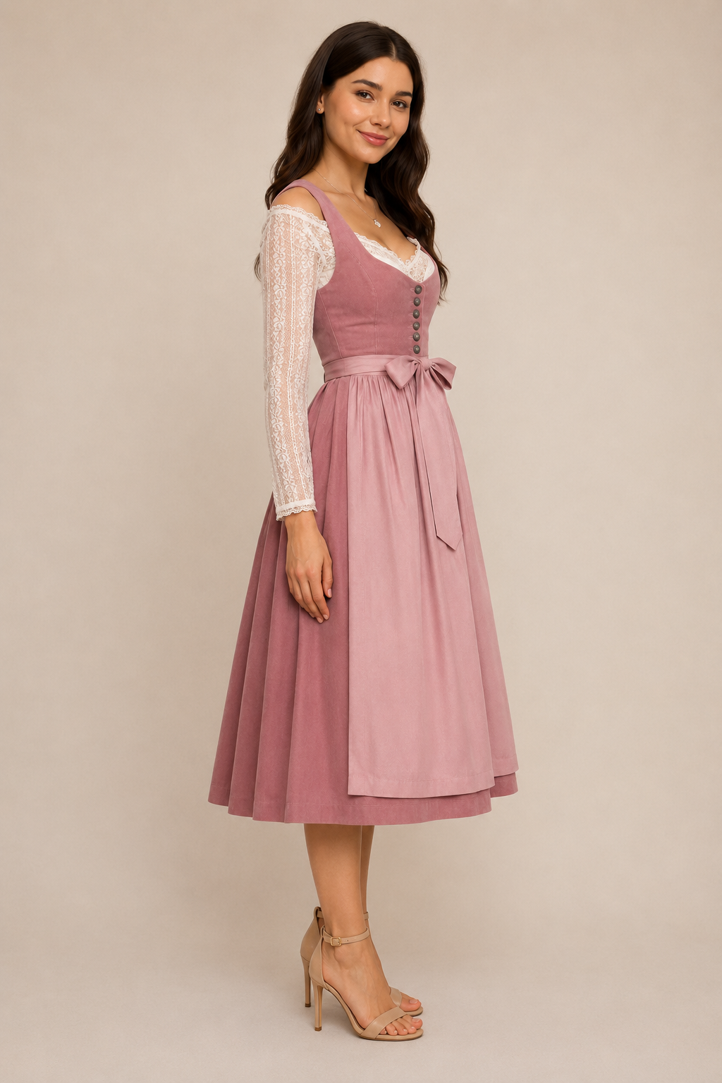 Midi šaty Dirndl s krajkovými knoflíky