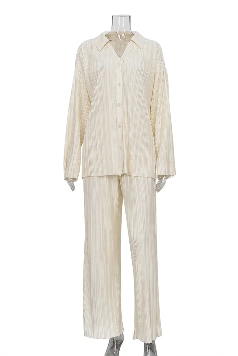 Set met effen kleur, geplooide lange mouwen en broek