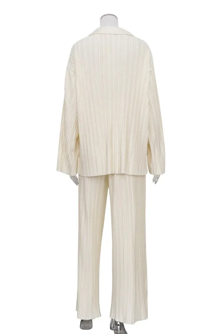 Set met effen kleur, geplooide lange mouwen en broek