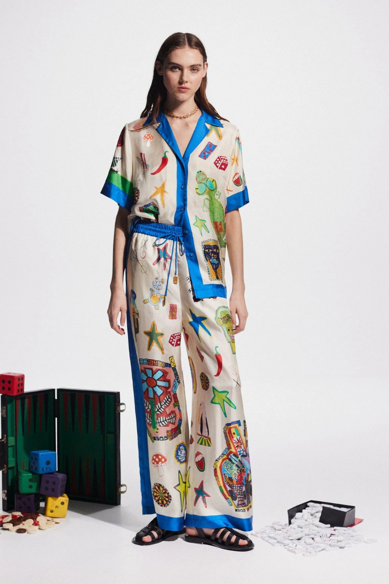 PERSONALIZED PRINTED COLOR MATCHING HOLIDAY CASUAL LACE WIDE-LEG PANTS-SET