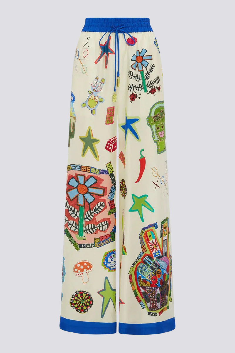 PERSONALIZED PRINTED COLOR MATCHING HOLIDAY CASUAL LACE WIDE-LEG PANTS-SET