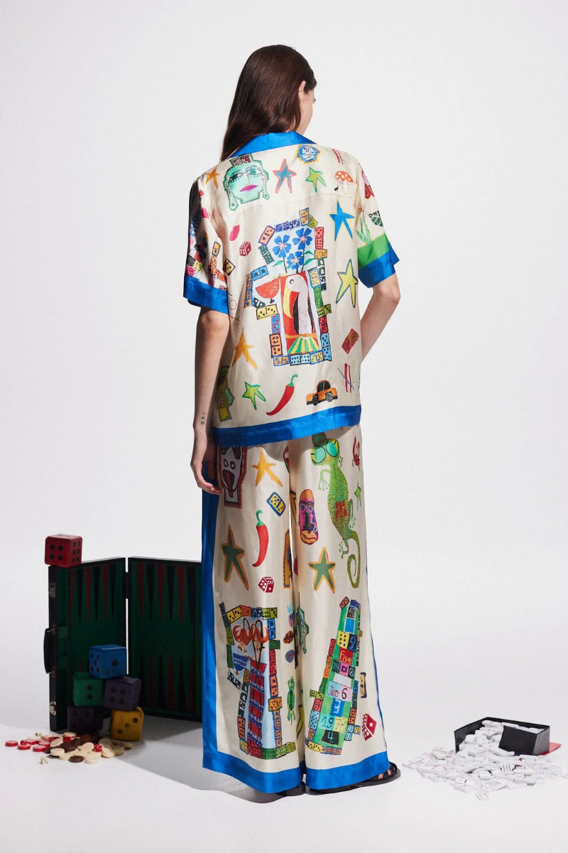 PERSONALIZED PRINTED COLOR MATCHING HOLIDAY CASUAL LACE WIDE-LEG PANTS-SET
