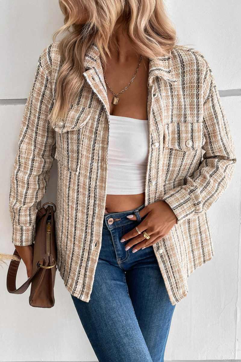 Spice Harvest Geruite Shacket - Beige
