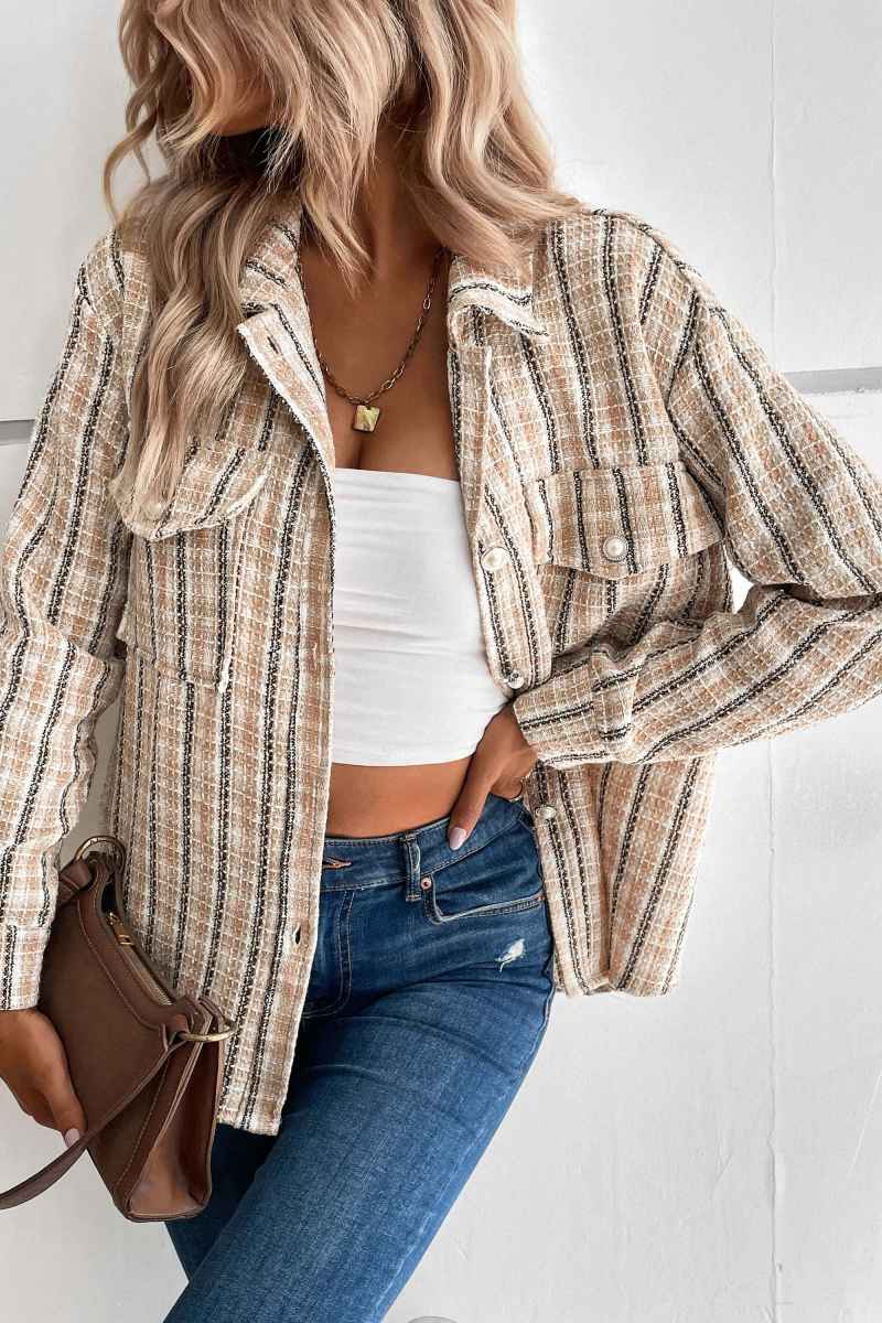 Spice Harvest Geruite Shacket - Beige