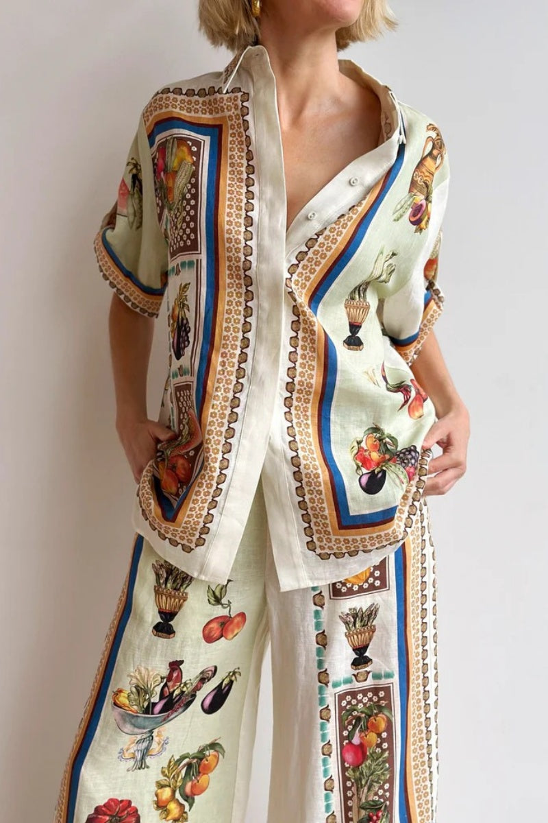 Linen Vacation Drawstring Long Pants Set