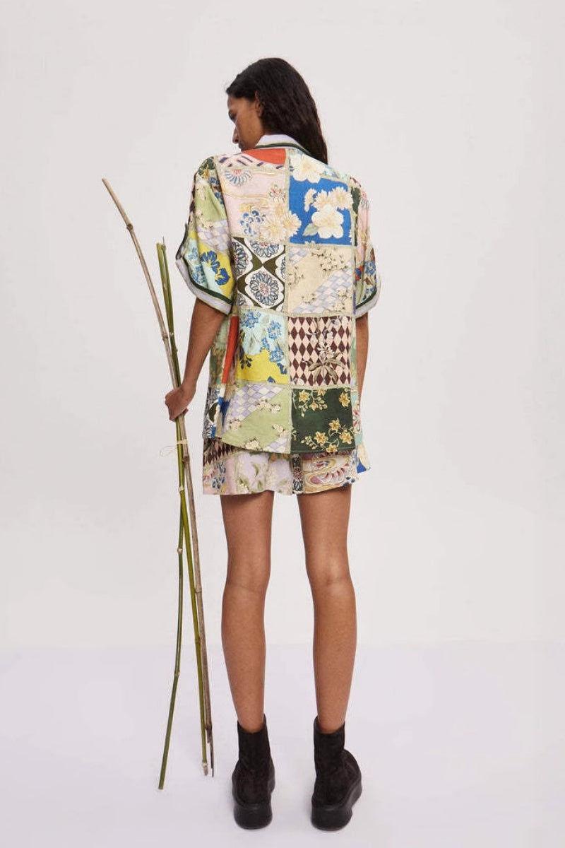 Printed Linen Shirt & Shorts Set