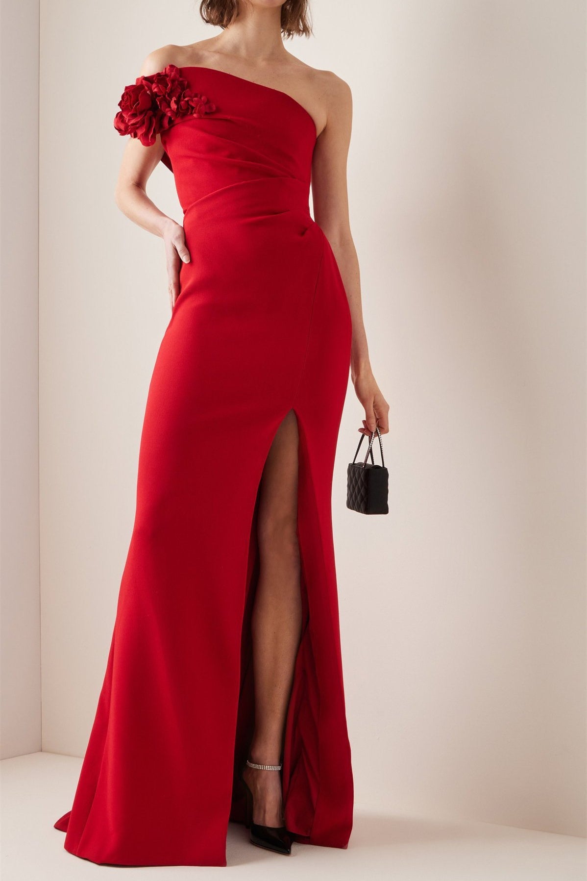 Sibyl One Shoulder Floral Appliqué Maxi Dress-Sunfere