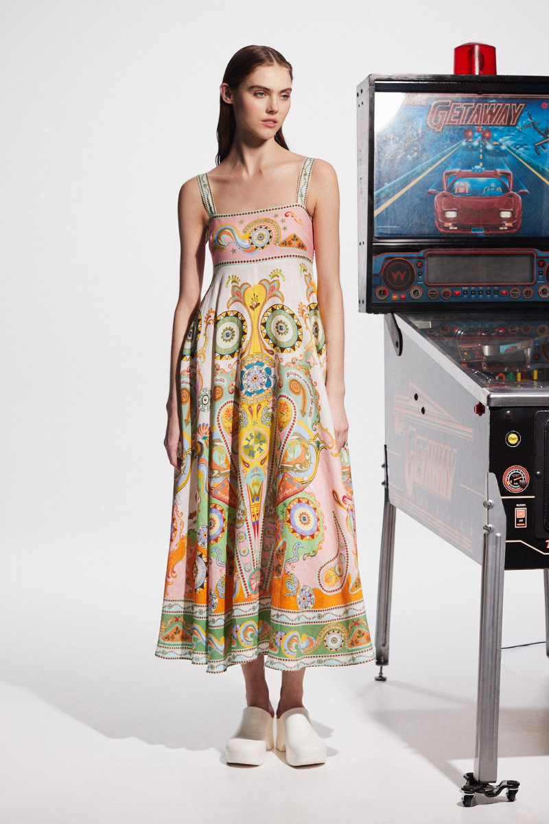 CAMISOLE UNIQUE HOLIDAY PRINT MIDI DRESS