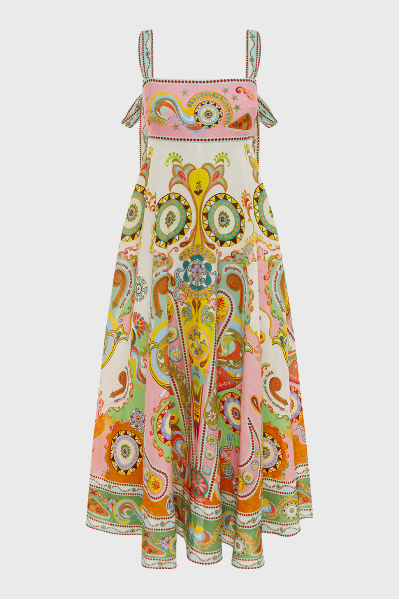 CAMISOLE UNIQUE HOLIDAY PRINT MIDI DRESS