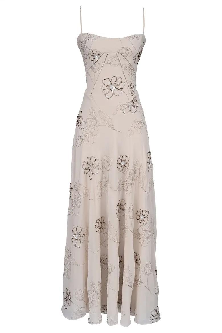 Floral Embroidered Spaghetti Strap Maxi Dress