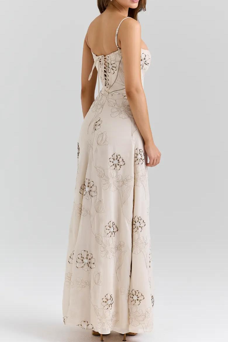 Floral Embroidered Spaghetti Strap Maxi Dress