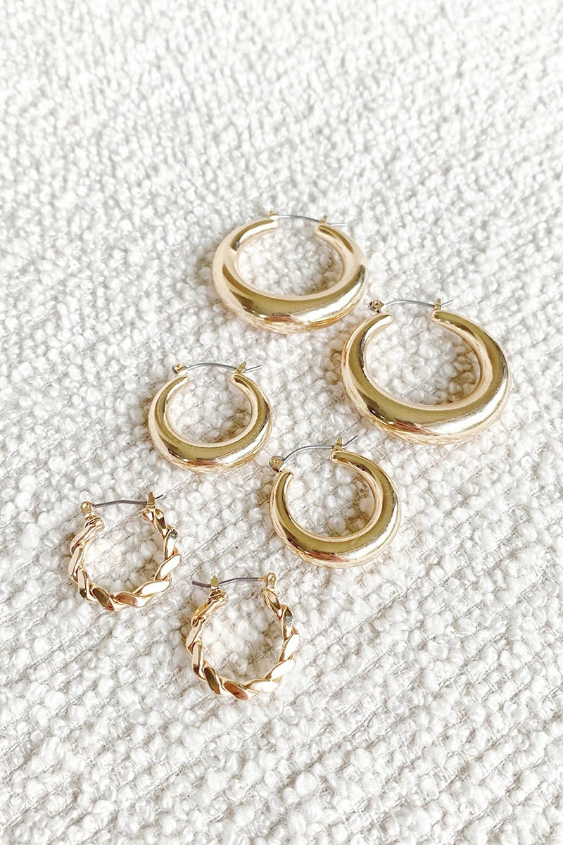 Classic Hoop Earrings Set - Gold