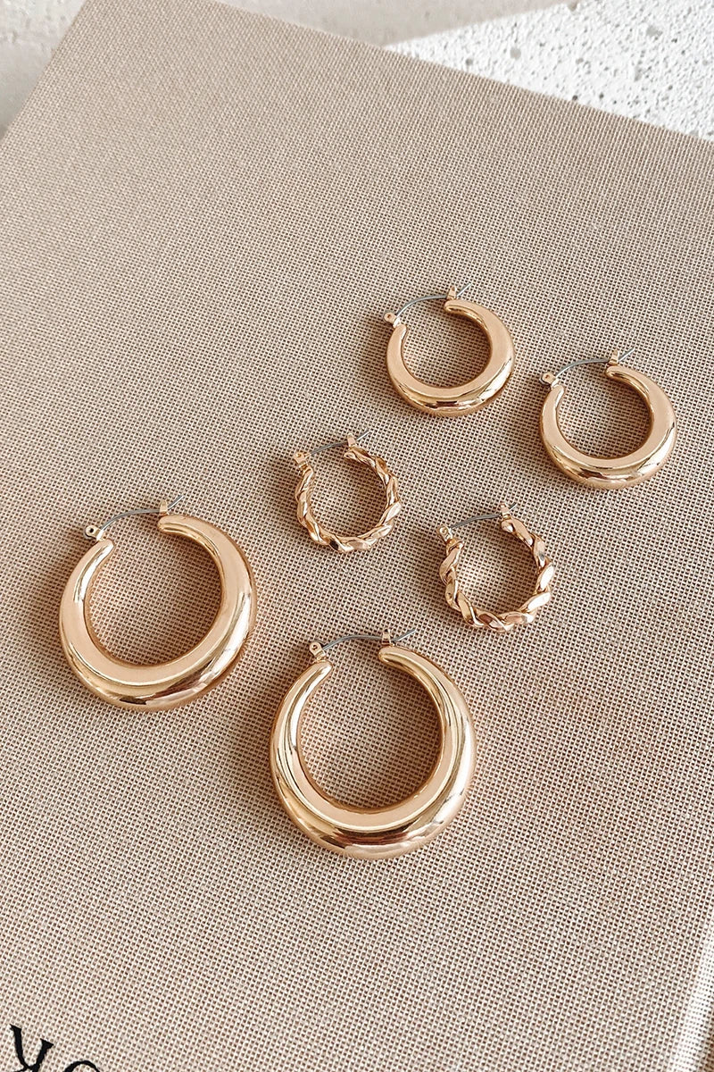 Classic Hoop Earrings Set - Gold