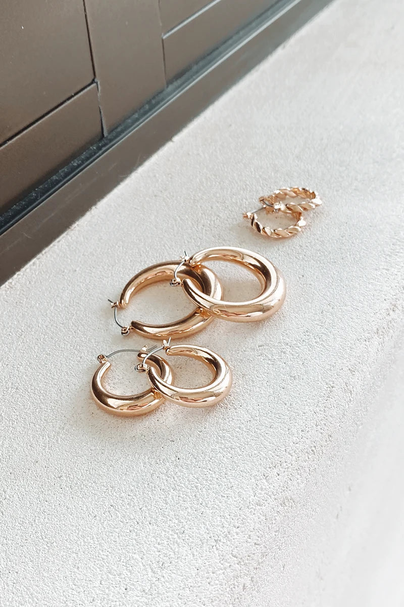 Classic Hoop Earrings Set - Gold
