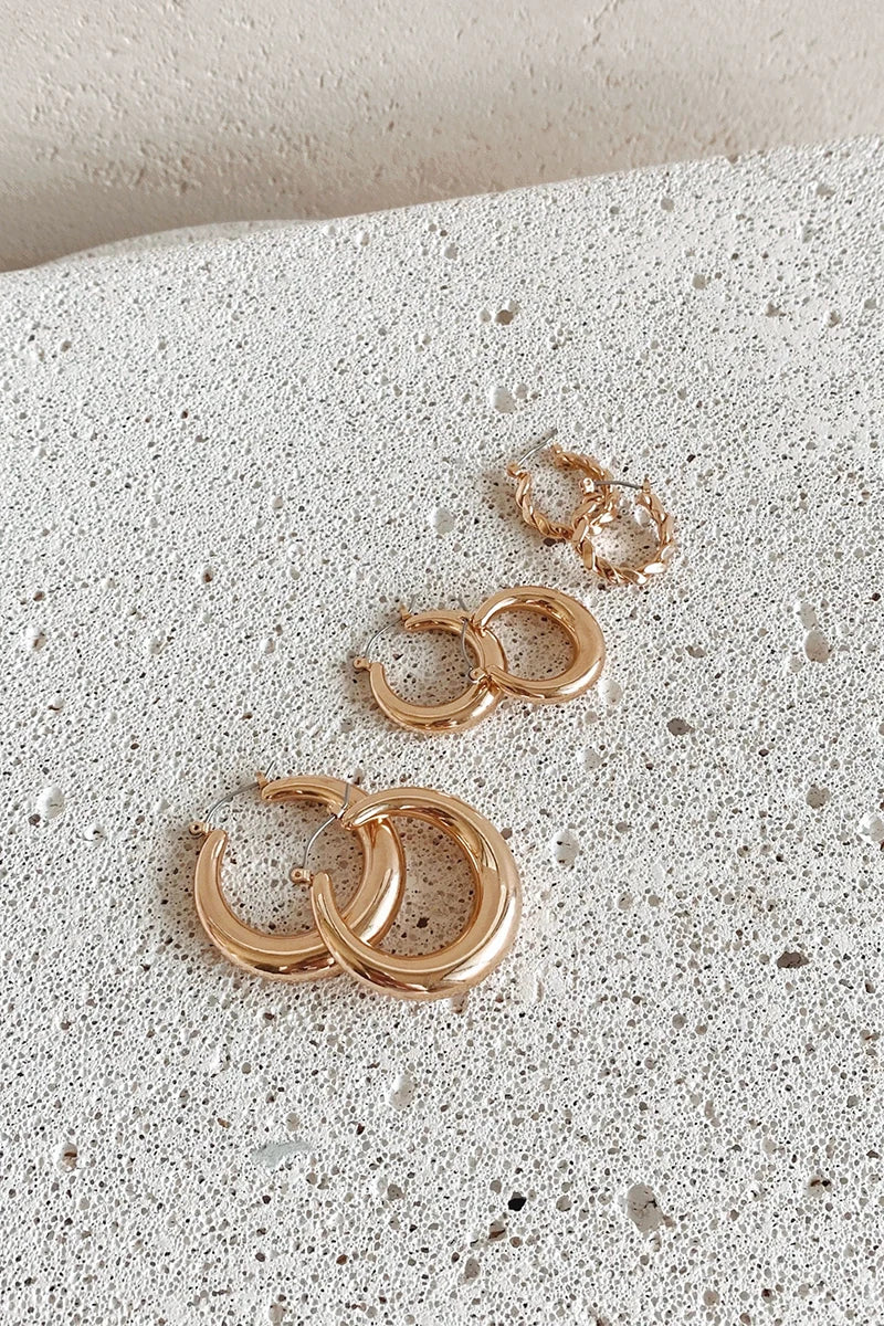 Classic Hoop Earrings Set - Gold