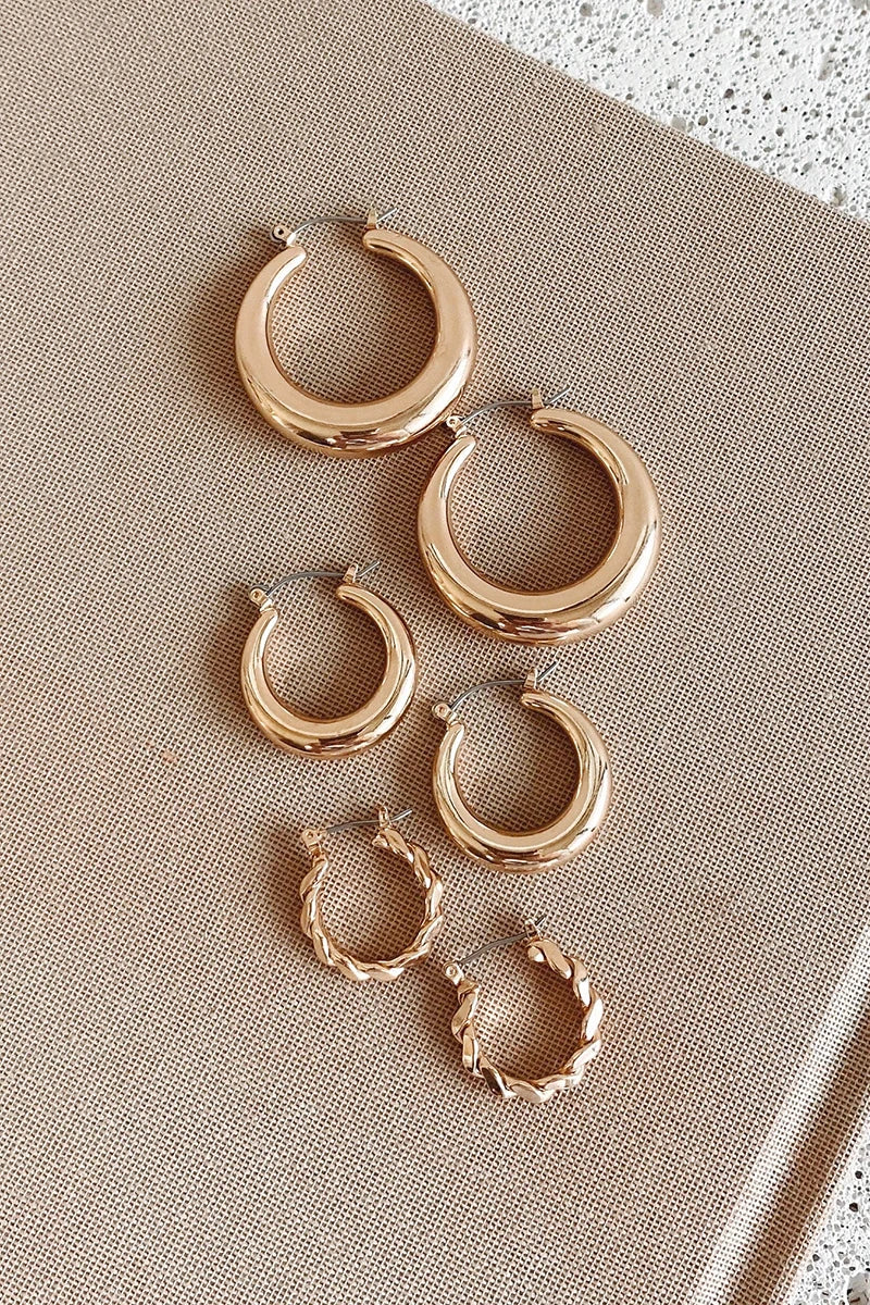 Classic Hoop Earrings Set - Gold
